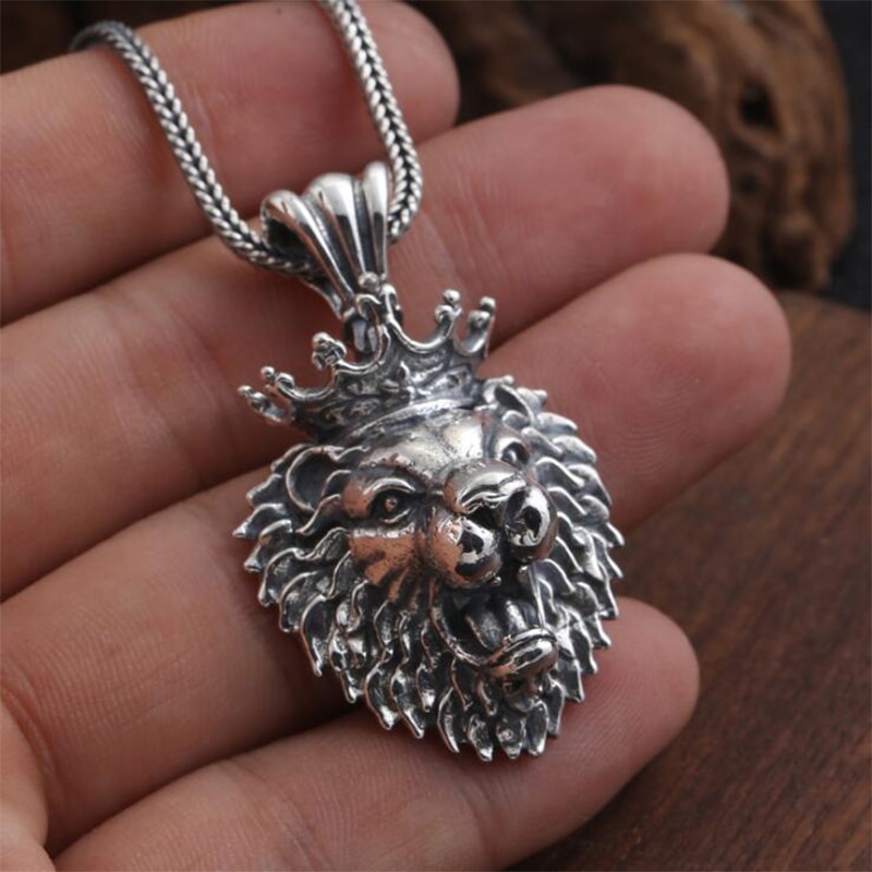 Pendentif homme argent lion, bijou authentique